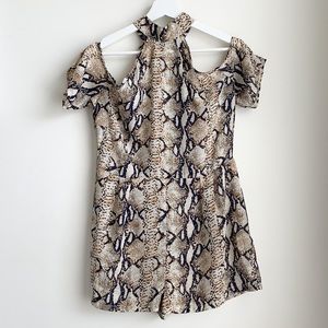 BooHoo Snakeskin Sheer Cold Shoulder Romper 6